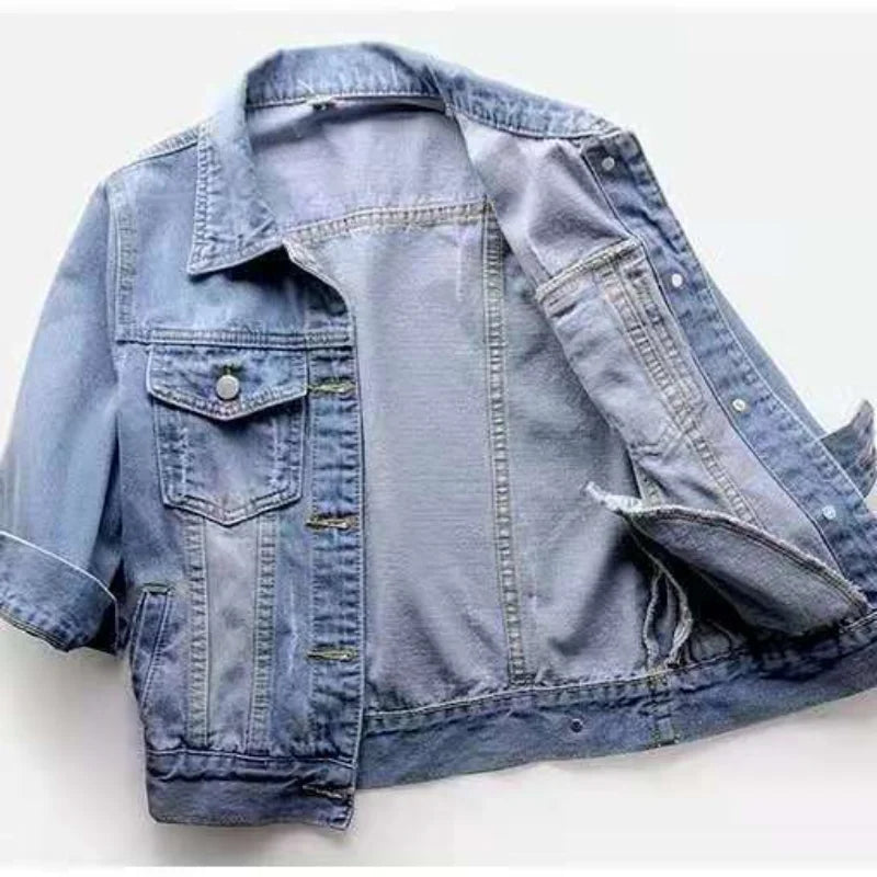 Women Falek Half Sleeve Cropped Denim Jacket – Trendy