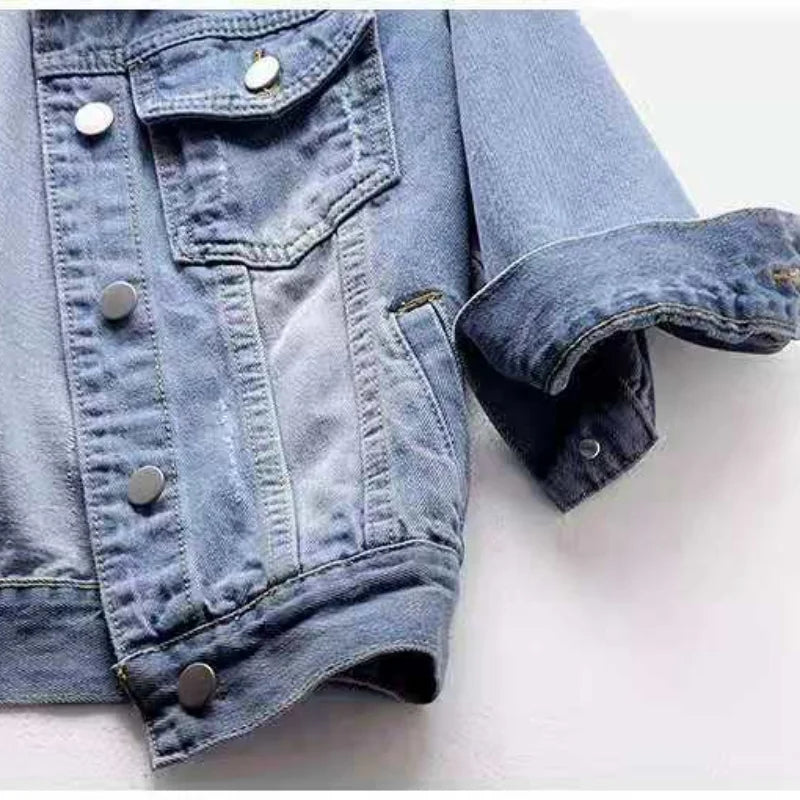 Women Falek Half Sleeve Cropped Denim Jacket – Trendy