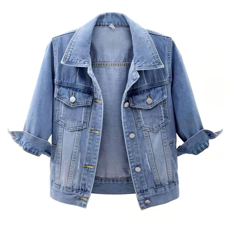 Women Falek Half Sleeve Cropped Denim Jacket – Trendy